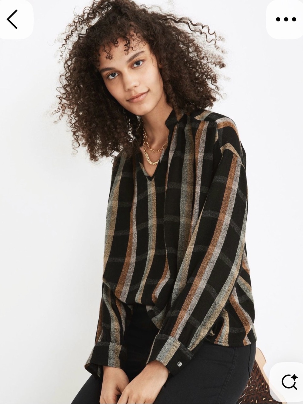 Madewell Wool Blend Black Plaid V-Neck popover, size small